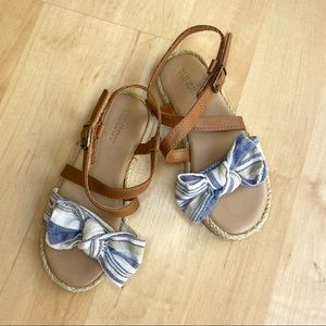 Linen striped bow sandals